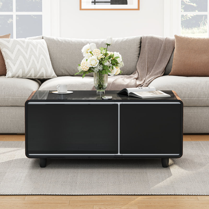 Smart Coffee Table with 93L Built-In Fridge & Freezer, Bluetooth Speakers, Wireless Charging, USB Ports, LED Lighting, Modern Living Room Refrigerated Table