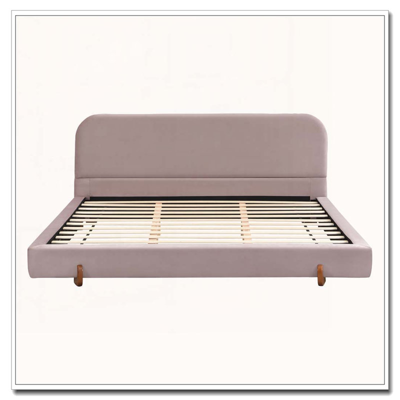 Solid Wood Legs Upholstered Bed Frame, King, Pink
