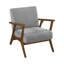 Fauteuil d'appoint contemporain avec structure en bois d'hévéa massif, revêtement en chenille gris, finition châtaignier-134537754