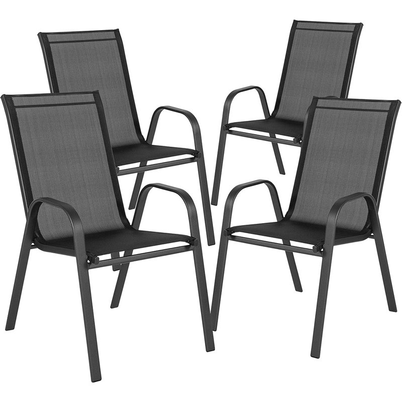 Ensemble de 4 chaises empilables d'extérieur noires avec matériau Flex Comfort - Chaise de patio empilable