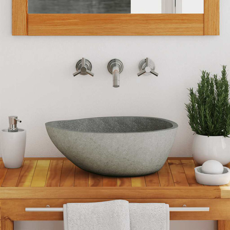 Zetta vidaXL Bathroom Basin, Vessel Sink, Easy Assembly, River Stone, (14.6"-18.1") L x (11.4"-14.2") W x 4.5"H