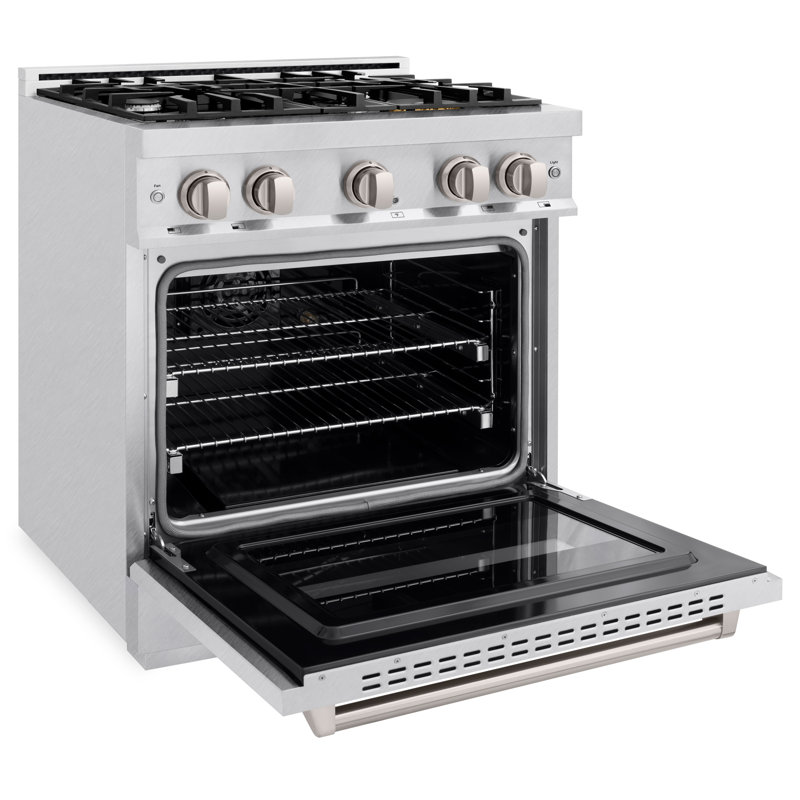 ZLINE Autograph Edition 30 in. 4.2 cu. ft. Classic Dual Fuel Range with 4 Burner Gas Cooktop and Electric Convection Oven in Satin Stainless Steel with Accents