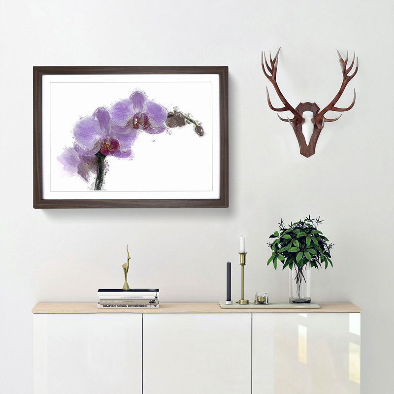 Orchids in Bloom - Picture Frame Painting Print, 48cm H x 65cm W x 2cm D, Walnut Framed