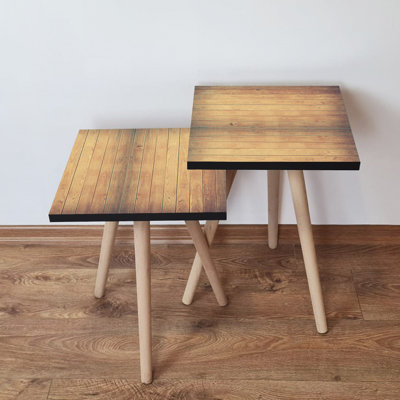 Modern Nesting Tables (2 Pieces), Camel Color, 13.8 x 18.5 x 13.8 in  13.8 x 16.5 x 13.8 in | 100% MDF with Beech Wood Legs, Stylish Scandinavian Des