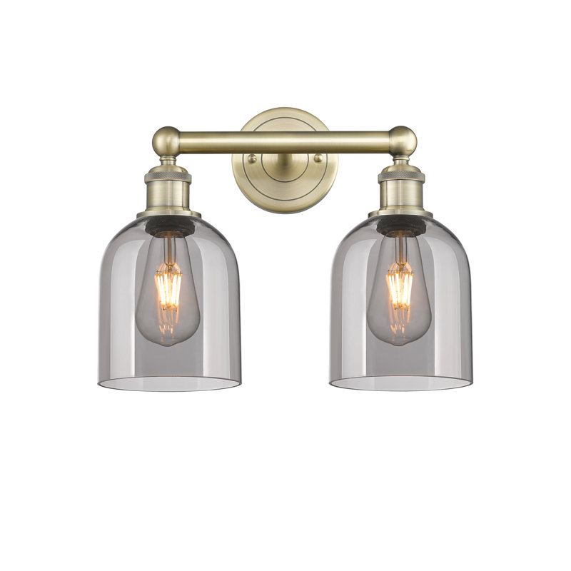 Éclairage pour meuble-lavabo à 2 lumières 15 po Edison Allysson, Laiton antique, Gris fumée clair