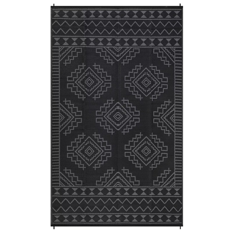 Large Outdoor Rug 8x10 Ft Waterproof Plastic Straw Rug Reversible Geometric Patio Carpet, Foldable Portable Camping Mat Picnic Mat with Stakes & Bag