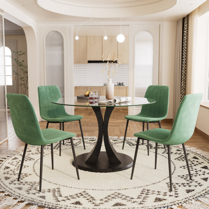 Ensemble de table ronde en verre trempé, 5, Vert