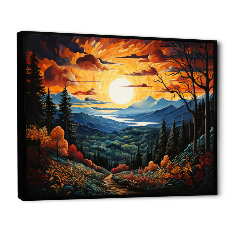 Berdi Forest Majestic Reverie Pointillism - impression, H 16 po x l 32 po, Cadre flottant noir