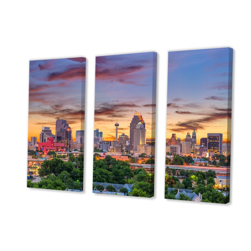 «San Antonio Downtown Texas II», reproduction sur toile 3 pièces, H 40 po x l 60 po x P 1 po