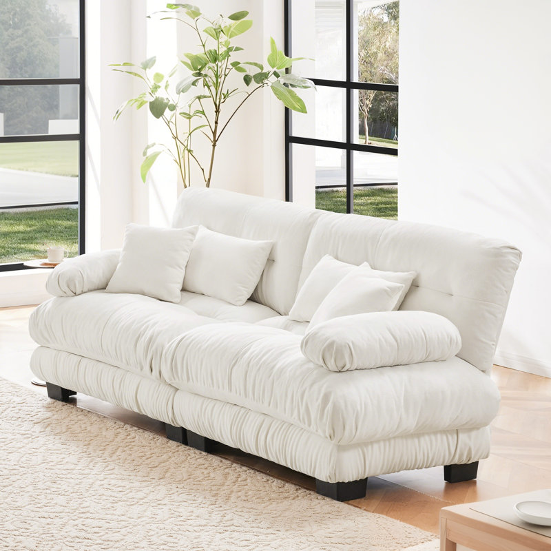Stoughton Modern 2-Seater Chenille Upholstered Sofa, White