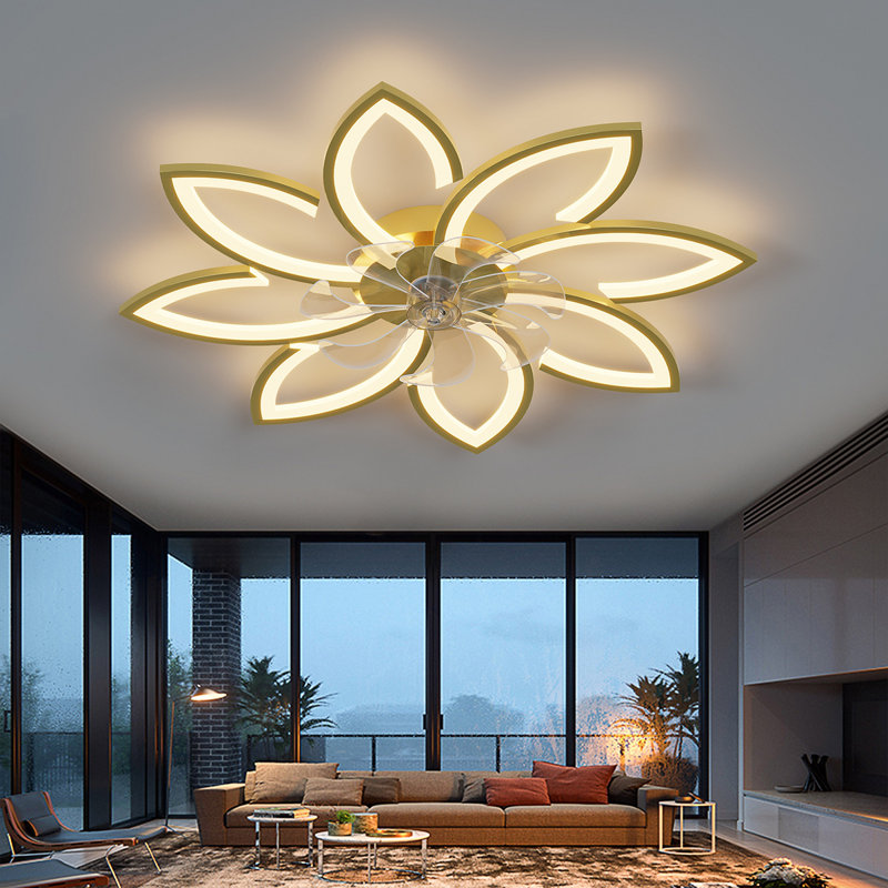 35Inches Ceiling Fan With Lights Remote Control Dimmable LED, 6 Gear Wind Speed Fan Light , 1/2/4H Timing, Gold
