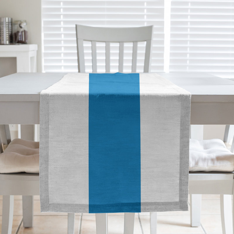 Chemin de table basket Oklahoma City, L 72 po x l 16 po, Blanc, bleu, jaune, Sergé de coton