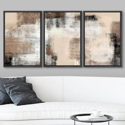 «Minimal Brown Color Block Landscape Abstract Shapes Modern Art Decor Chic on Canvas», reproduction de 3 pièces
