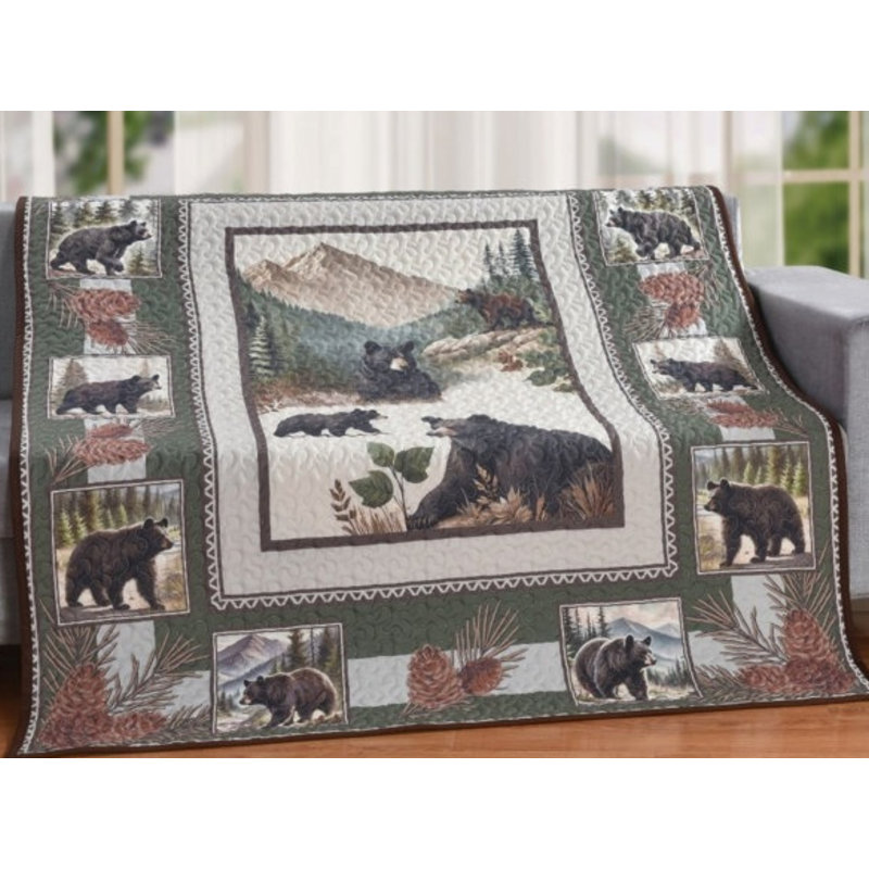 Bears of the Wild Quilted Throw Blanket Woodland Forest Polyester Accent