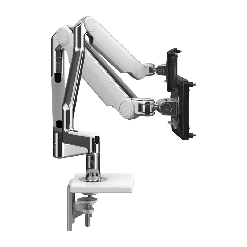M / Flex pour deux écrans et support à deux bras, Lit double, Aluminium poli, Blanc