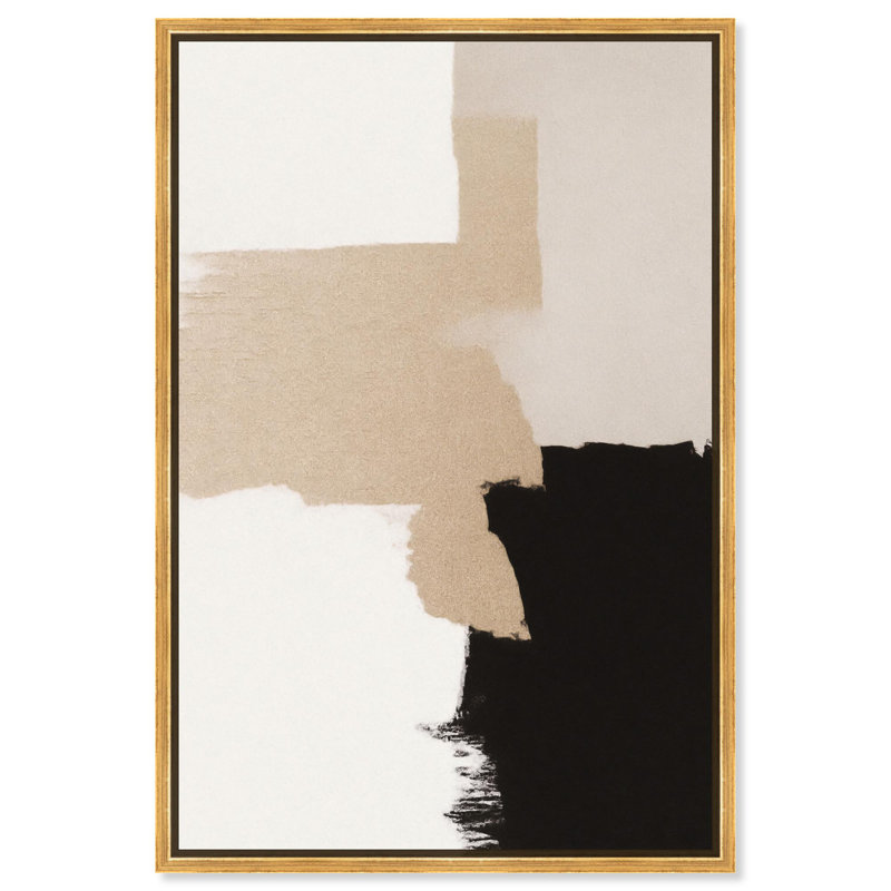 Décoration murale neutre sur toile beige et noir II par , H 37 po x l 25 po, Cadre flottant, Blanc