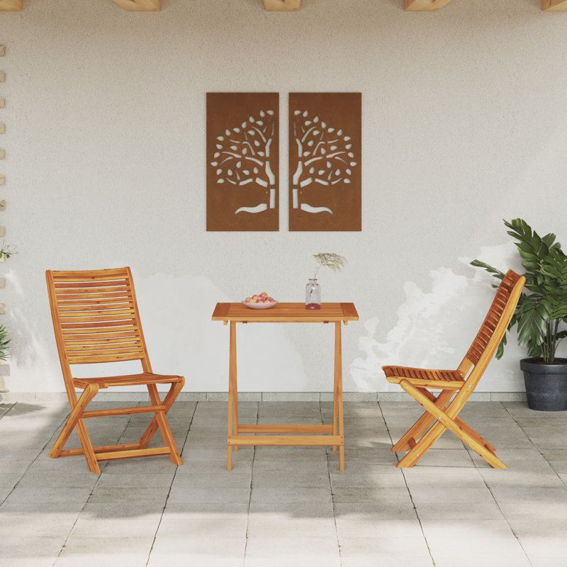 Set Of 2 Natural Wood Solid Acacia Wood 70 Cm Table Length