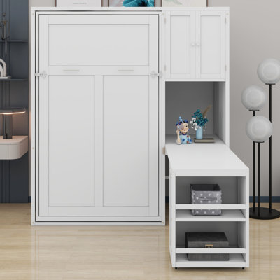Murphy Bed With Bookcase, Ceiling-High Cabinet, Desk & Concealed Side Compartments
