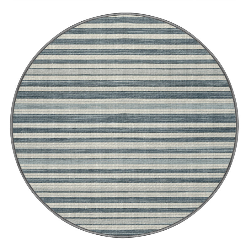  Tapis lavable rayé bleu pâle et blanc, Rond 6 pi