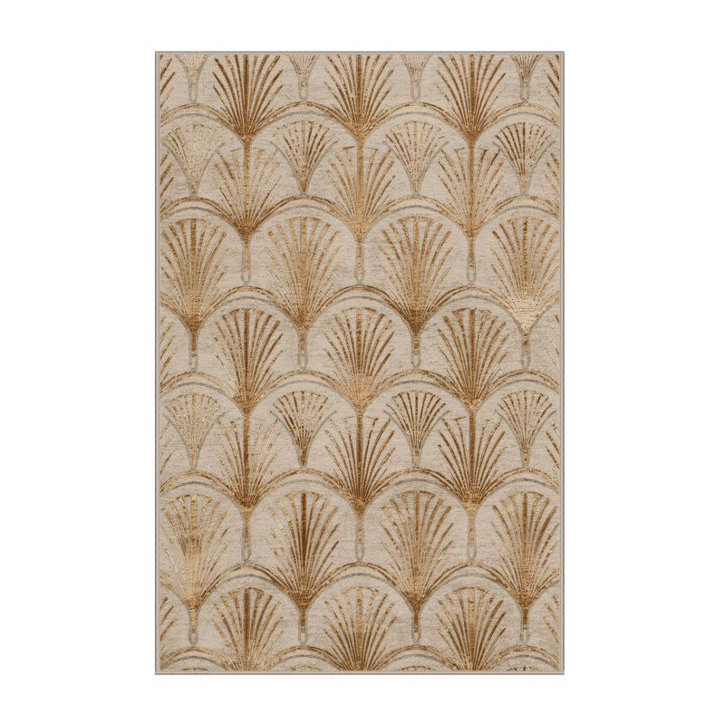 Tapis abstrait moderne et contemporain lavable à la machine Laverock New Years - beige, 6 x 9