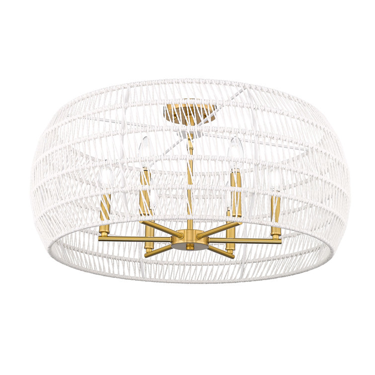 Babie 4-Light Semi-Flush In Modern Brushed Gold With Bleached White Raphia Rope