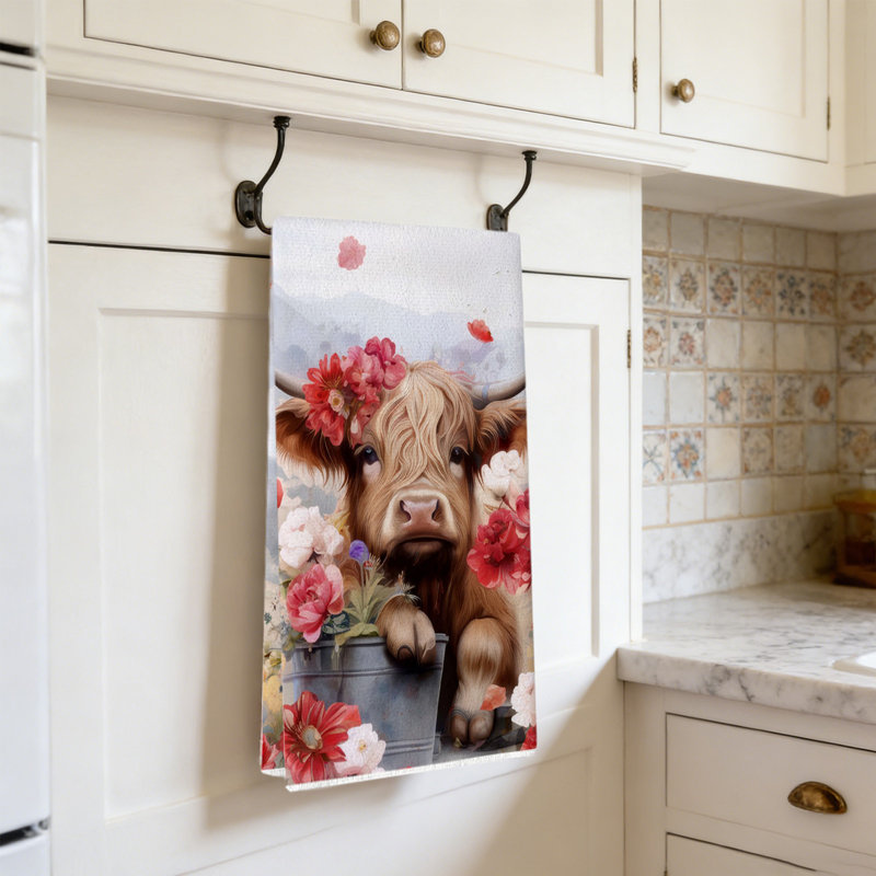 Highlands Cow Print Kitchen Towel, Absorbent Dish Cloth For Farmhouse Kitchen Bathroom Decor, 23.6x15.7in Multicolor, C