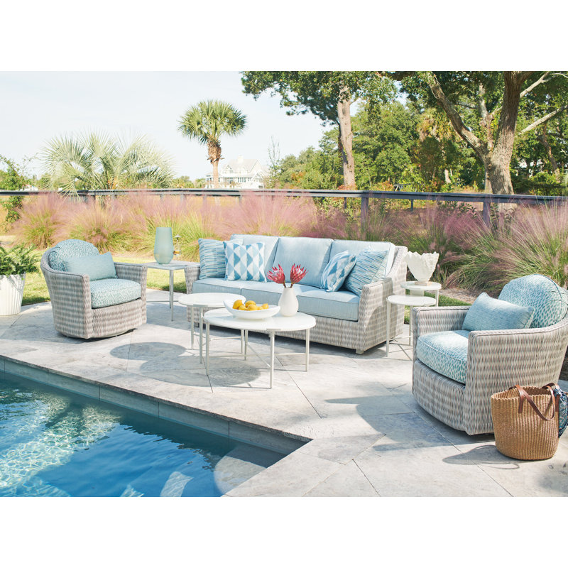 Seabrook Round White Aluminum & Wicker Outdoor Coffee Table