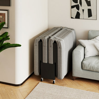Lit pliant portatif simple avec matelas en mousse à mémoire de forme et roues verrouillables