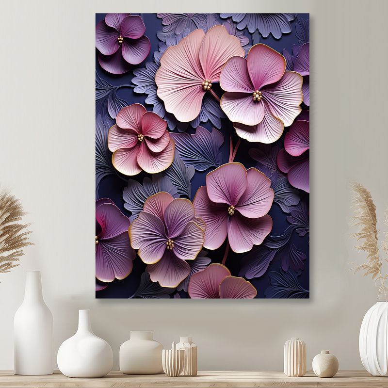 Rétro fleurs violettes - art mural violet, Métal métal, H 32 po x l 24 po x P 1 po