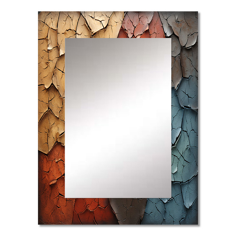 Blue Beige Abstract Redwood Tree Collage - Redwood Wall Mirror, Traditional Decorative Mirror, Printed Metal Art, 32" x 24"