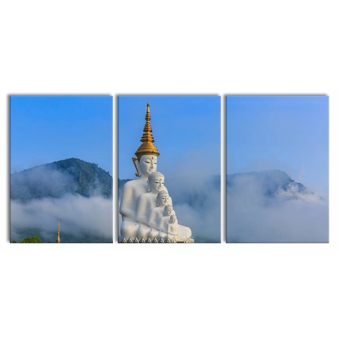 3-tlg. Leinwandbilder-Set Buddha-Skulptur in Thailand