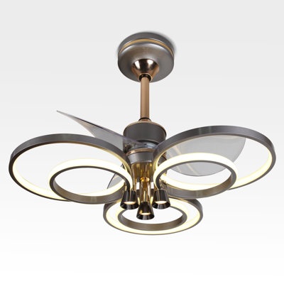 23.6" Gray And Gold Ceiling Fan With 3cct Led Ring Lights, Reversible Dc Motor Dc Motor Remote 10-speed For Living Room, Bedroom
