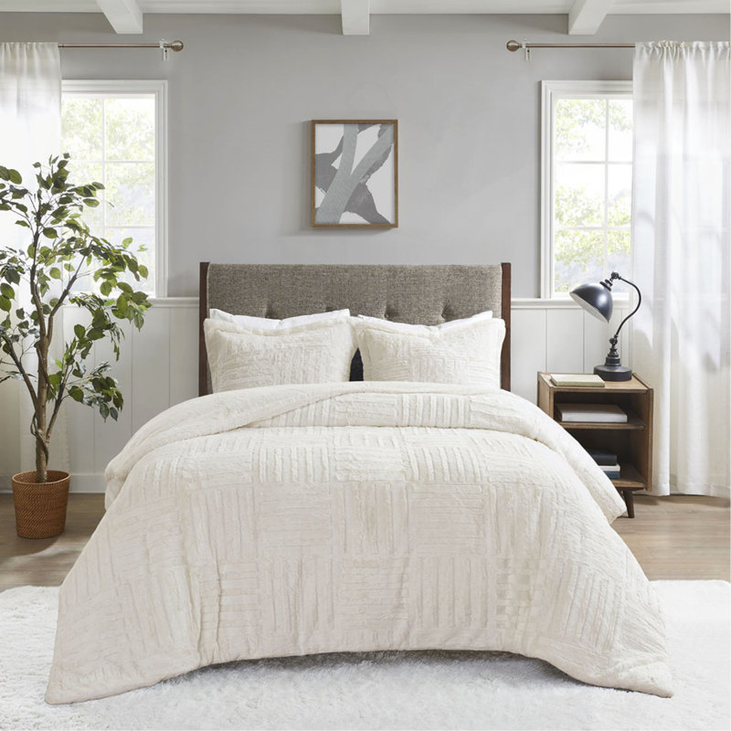 Mini ensemble d'édredon en duvet synthétique, Édredon simple + 1 taie décorative, Ivoire ivoire