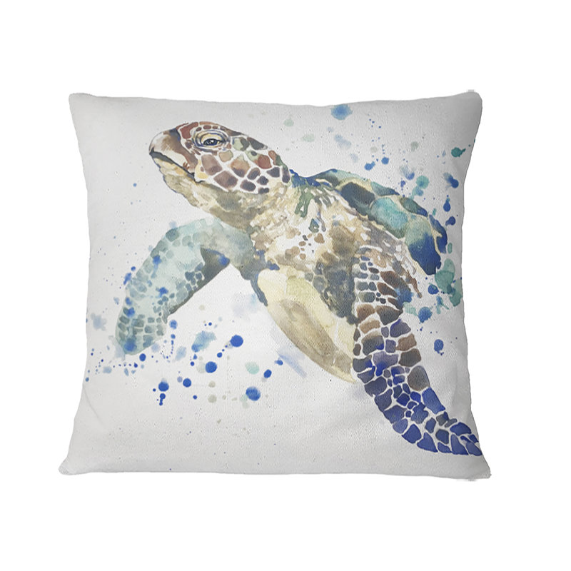 Tortue bleue - coussin imprimé animal, 18 po x 18 po, Coussin décoratif