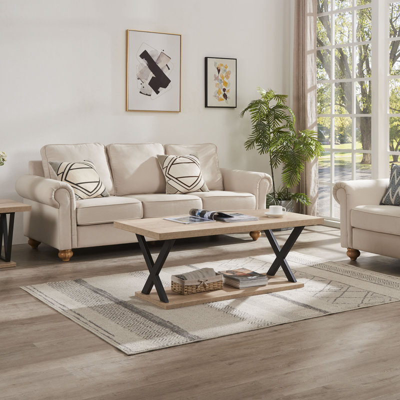 Table basse avec tablette de rangement Arether, Gris chiné