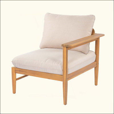 Canapé d'extérieur avec accoudoir droit en bois d'acacia et coussin