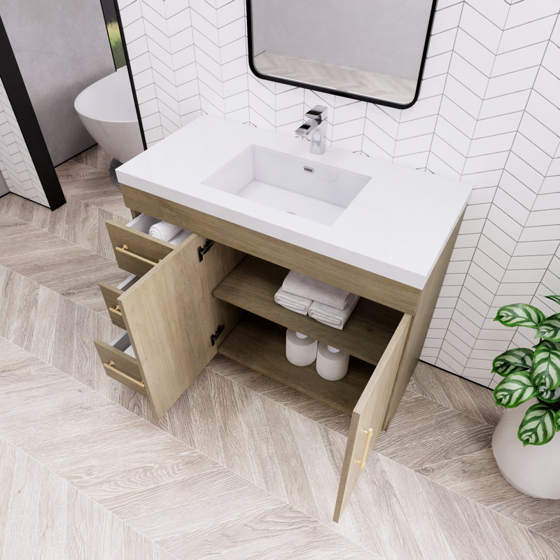 42'' Single Bathroom Vanity with Acrylic Top, Brown