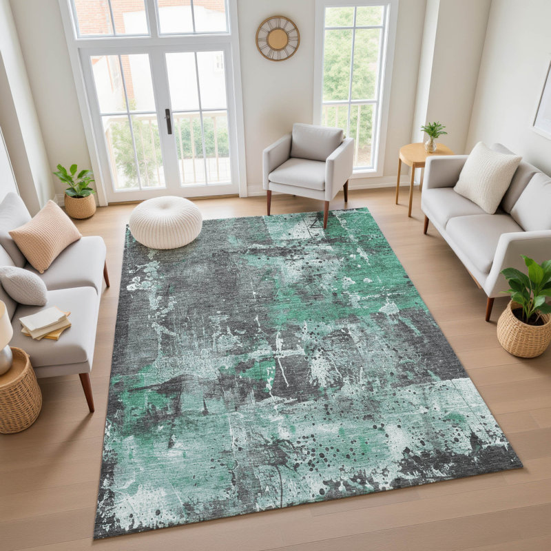 Tapis abstrait lavable à la machine de qualité supérieure Mayfield AMF1839, Rectangle 10 pi x 14 pi