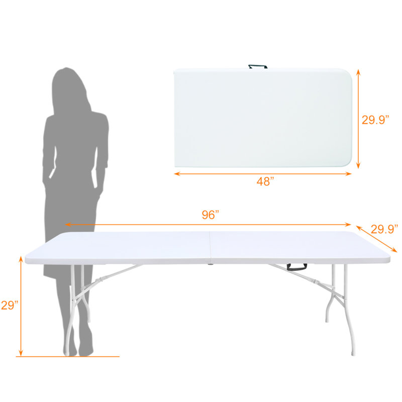 Table pliante de 8 pi, table en plastique portative pour le camping, pique-niques, fêtes, table pliable à charge élevée