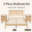 3-Piece Bedroom Set, Rattan Headboard Solid Wooden Bed with 2 Rattan Nightstands, Drawers & Open Shelf-1765907994