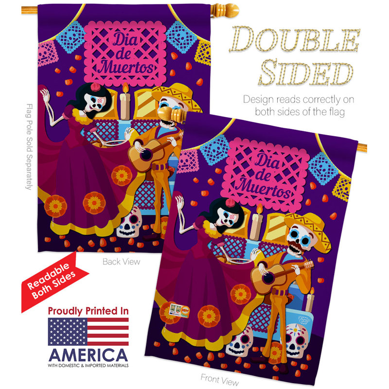 Double Sided 40'' H x 28'' W Polyester Day Of The Dead House Flag