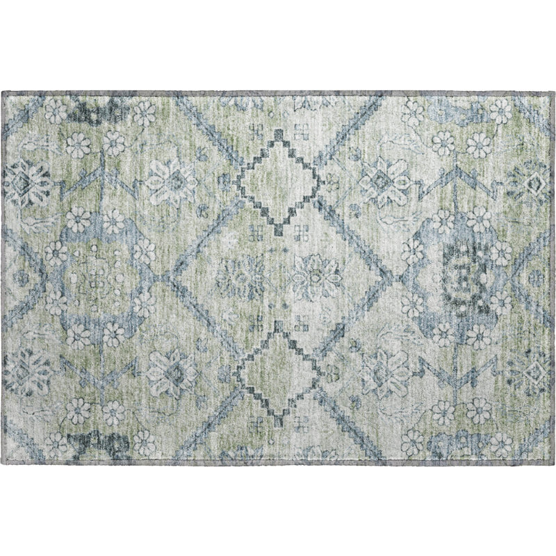 Premium Machine Washable Prisco Aloe Rug, Rectangle 1'8" x 2'6"