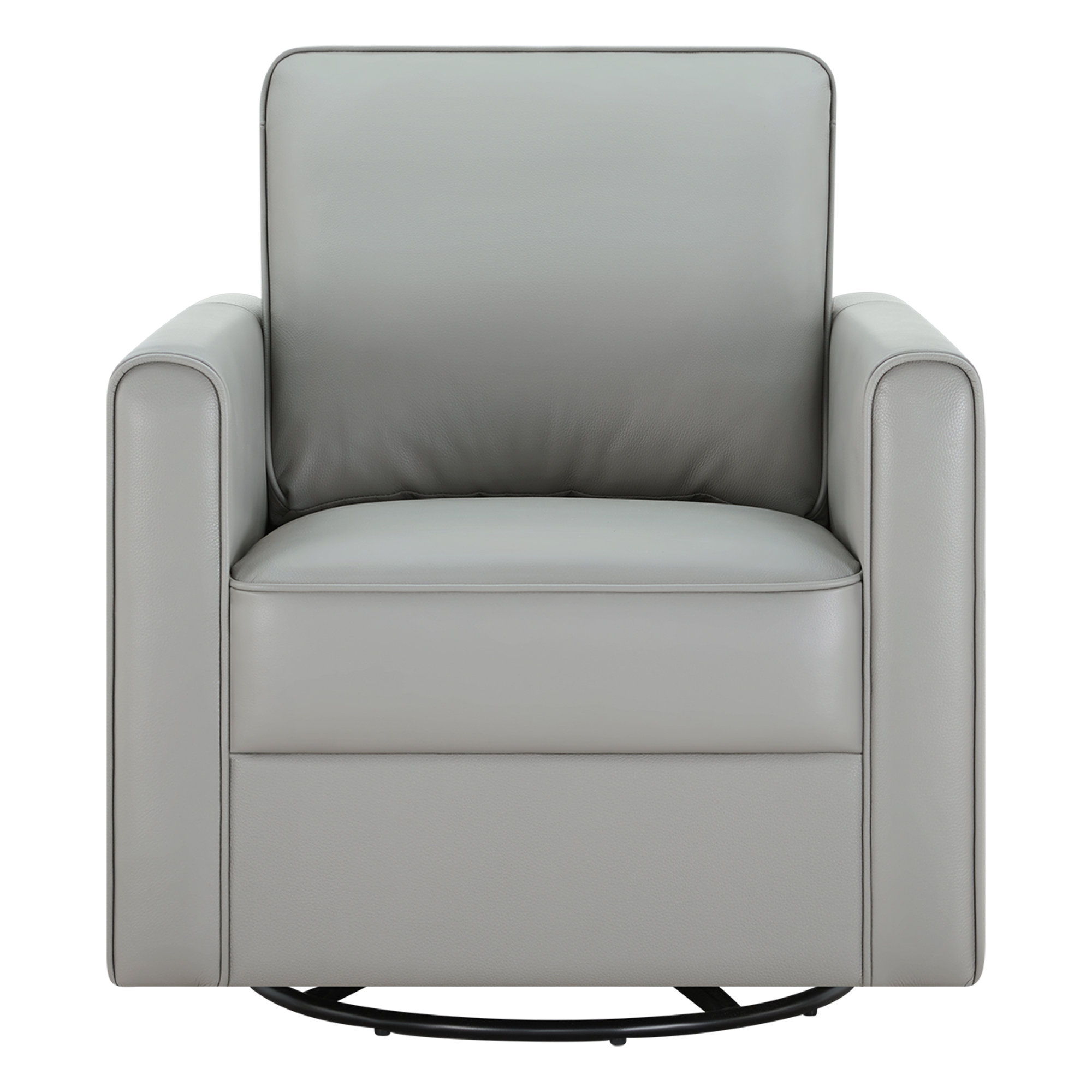 Genuine Leather Swivel Accent Chair, Light Gray