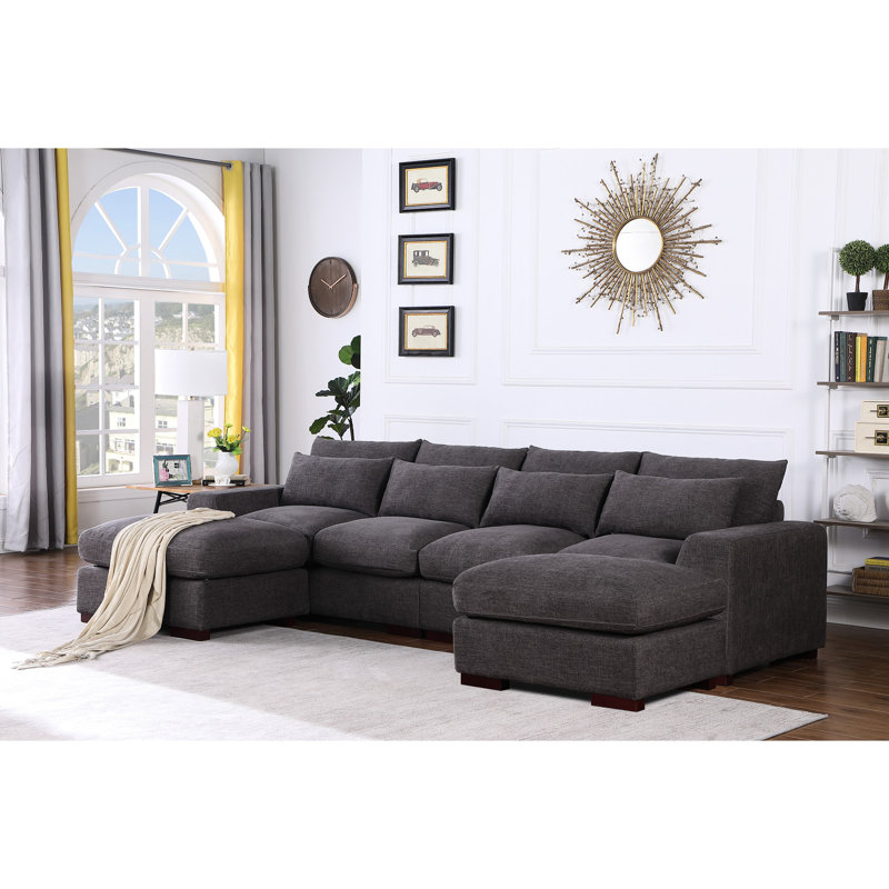 Sectional With 2 Ottomans - Linen Blend, Dark Grey Sophistication Blend Grey, Seat Cushions
