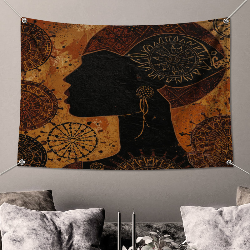 Tapisserie murale silhouette africaine Mandala - Silhouette, H 50 po x l 60 po avec 4 œillets