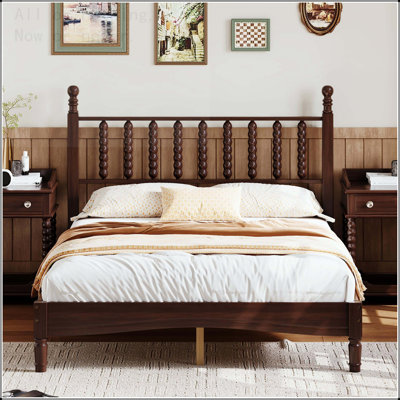 Full Size Retro Platform Bed with Gourd Shaped Headboard and Wooden Slats