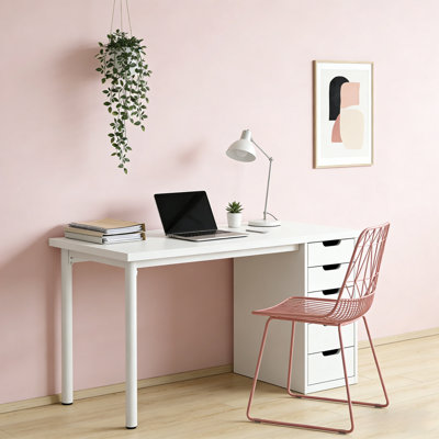 Modern Desks With Storage, Engineered Wood, White Home Office Table