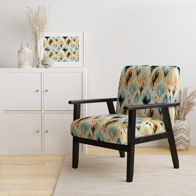 Fauteuil d'appoint vintage en velours naturel et jaune Ikat Serenity