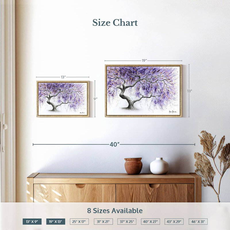 Arbre de prospérité mauve, 19 po x 13 po, Cadre flottant en bois naturel