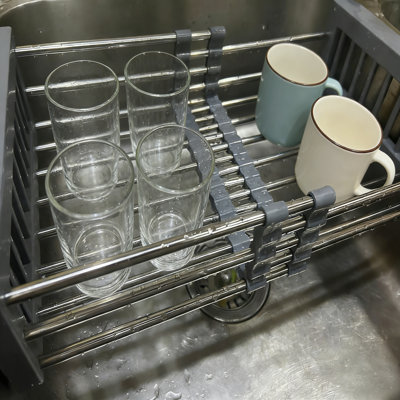 Expandable Over-the-sink Dish Drying Rack, Stainless Steel Collapsible Kitchen Drain Basket